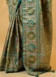 Golden And Rama Green Kanjivaram Silk Embroidered Saree